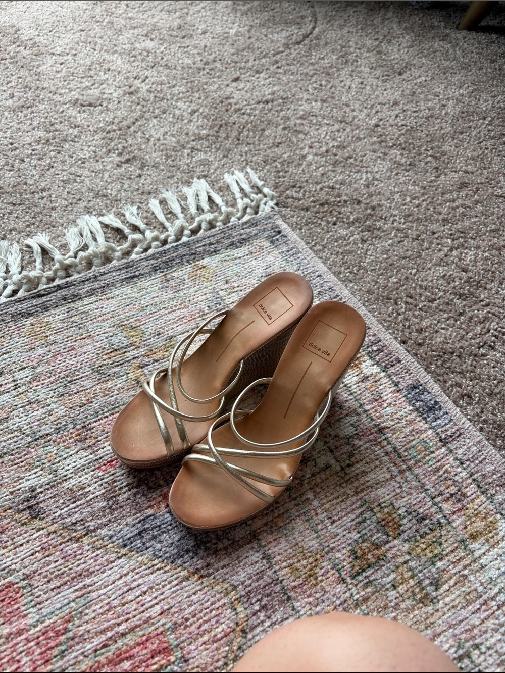 Dolce Vita Gold Strappy Wedge Slide Sandals